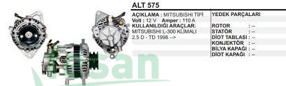 ALT 575 MİTSUBİSHİ 12V ŞARJ DİNAMOSU L300 ÇİFT KASNAK 120AHM KLİMALI