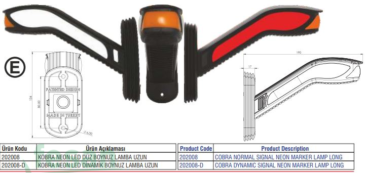 202008-D LH 24V BOYNUZ LAMBA LED NEON UZUN DİNAMİK SİNYALLİ