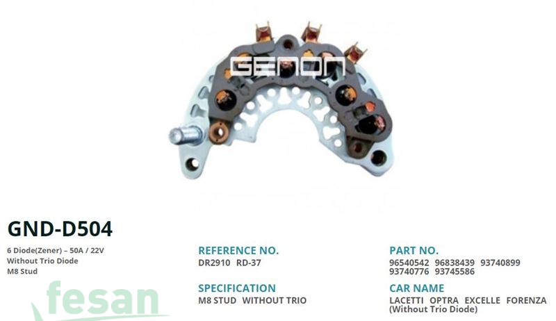 GENON GND D504 DELCO DİOT TABLASI CHEVROLET LACETTİ 6DİOT 85AHM M8