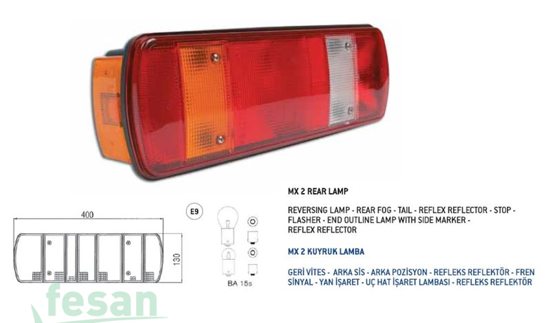 SABA 1541-M005L00 STOP TIRSAN OVAL S.M Lİ KÜÇÜK SİNYAL SOL MX2