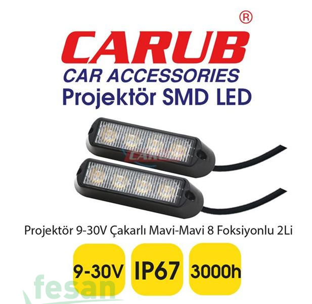 3056356 9-30V PROJEKTÖR ÇAKARLI MAVİ MAVİ 8FONKSİYONLU 2Lİ