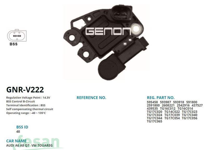 GENON GNR V222 VALEO 12V KONJEKTÖR AUDİ A6 2.0TDİ A8-Q7 3.0TDİ PORSCHE VW TOUAREG 3.0TDİ BSS