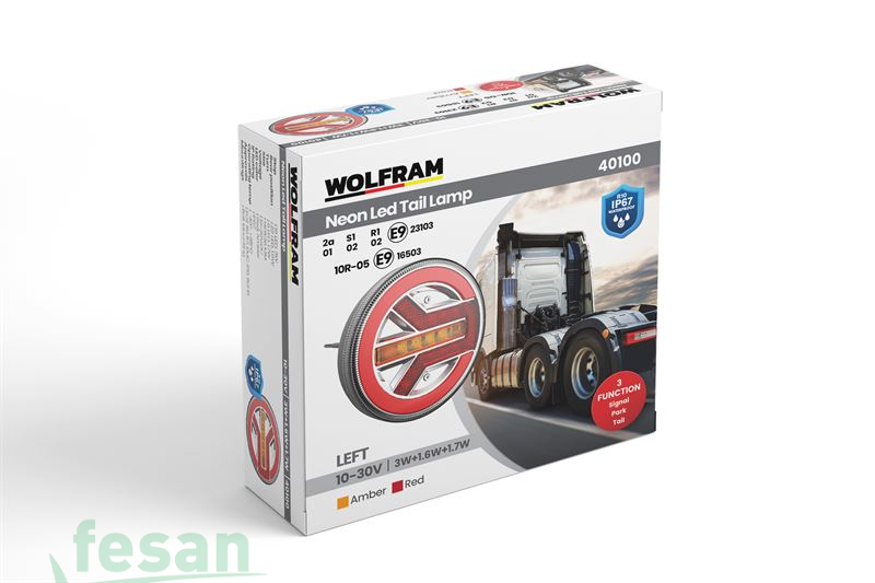WOLFRAM 40100 10V/30V STOP LAMBA HAMBURGER NEON L LEDLİ SOL 3 FONKSİYON