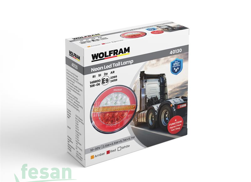 WOLFRAM 40130 10V/30V STOP LAMBA HAMBURGER NEON L LEDLİ SOL 4 FONKSİYON