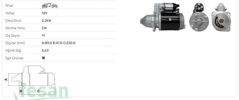 LUCAS LES 0715 12V MARŞ MOTORU BAŞAK TRAKTÖR 2047 2060 ERKUNT TRAKTÖR 11DİŞ 2.2KW