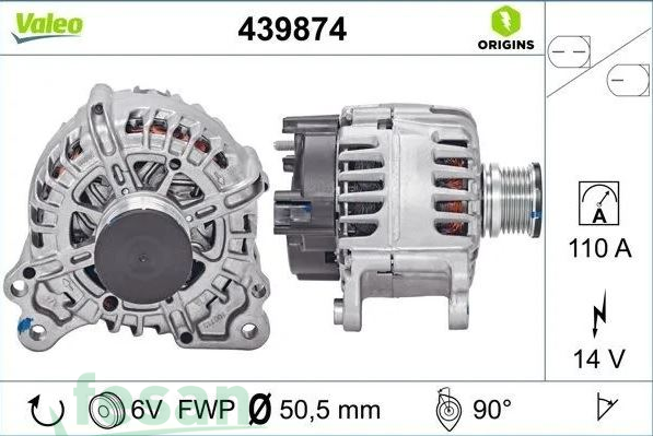 VALEO 439874 12V ŞARJ DİNAMOSU VW GOLF VII TİGUAN T-ROC AUDİ A1 SEAT ATECA LEON TOLEDO SKODA KODİAQ OCTAVİA RAPİD YETİ 2013> 110AHM