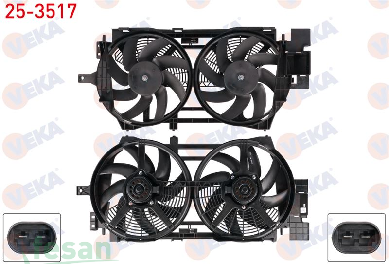 25-3517 12V FAN MOTORU RENAULT LAGUNA 1.6İ 16V 1.8İ 16V-1.9DCİ-2.0İ 16V-2.2DT-3.0İ 1993-2001 DAVLUMBAZLI ÇİFT FANLI