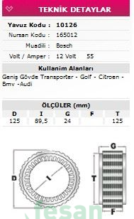 10126 BOSCH 12V STATÖR 4 SAPLAMALI 55 AHM NRS 165012