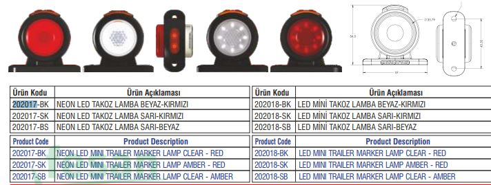 202017-BK 12-24V TAKOZ LAMBA NEONLU LED BEYAZ-KIRMIZI