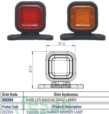 202204-SK 12-24V TAKOZ LAMBA KARE LED KAUÇUK SARI KIRMIZI