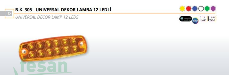 BK 305B  ÇAKARSIZ DÜZ  MARKER LAMBA BEYAZ 12LED