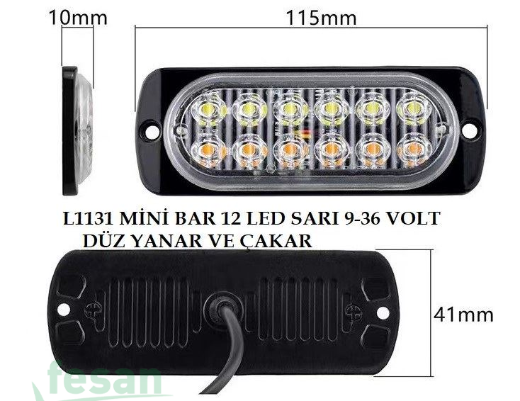 L1131-W 9-36V ÇAKAR MİNİ BAR 12LED BEYAZ DÜZ VE ÇAKAR