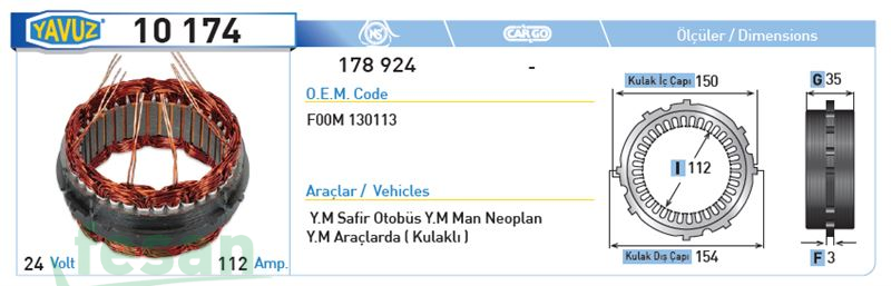 10174 BOSCH 24V STATÖR MAN YM SAFİR