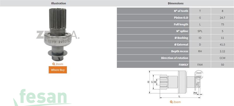 ZEN 1895 DENSO MARŞ DİŞLİSİ DAİHATSU CHARADE DOMİNO MOVE CCW 8DİŞ
